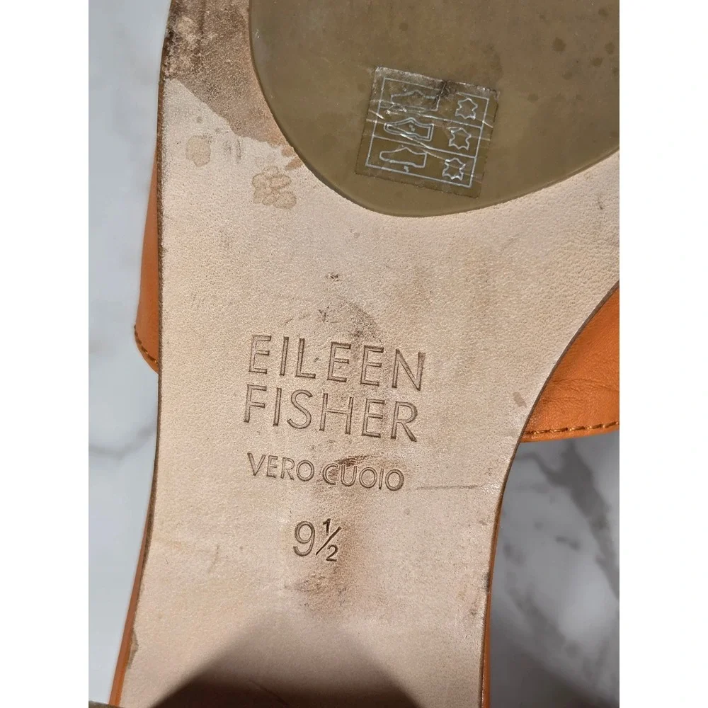 Eileen Fisher Womens Orange Leather Block Heel Slide Sandals 9.5 Chic Minimalist